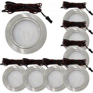 8 Stück Flache LED Möbel-Einbaustrahler Mila 12V - 2,4W - 2 x LED Trafos