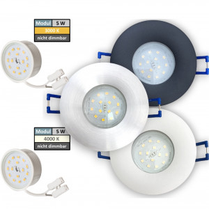 85mm IP44 LED Bad Einbauspots | 230V | 5W | Loch = 60 - 70mm | Schraubadapter