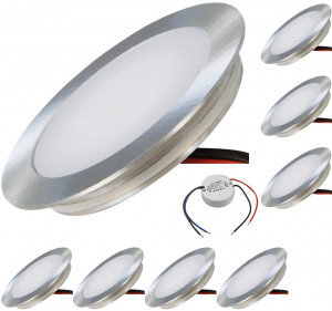 8er Set SMD Bodeneinbauspots 12Volt + 2 x LED Rundtrafo. Für Laminat, Parkett, Fliesen usw. Begehbar - IP67. Abwaschbar.