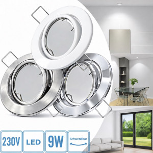 9 Watt LED Einbaustrahler Tomas | 900 Lumen | 230Volt | Gu10 Fassung | IP20