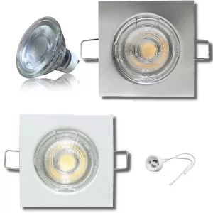 MCOB LED Einbaustrahler Tom / 230V / 3Watt / Eckig / Silber / Weiss