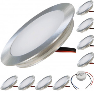 9er Set SMD Bodeneinbauspots 12Volt + LED Rundtrafo. Für Laminat, Parkett, Fliesen usw. Begehbar - IP67. Abwaschbar.