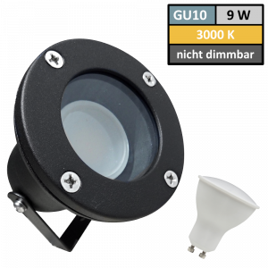 9Watt - IP65 LED Boden Einbaustrahler | Aufbaustrahler | 230Volt | Schwarz