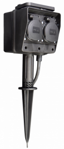 Gartensteckdose, 4-fach, IP44, mit Erdpieß, 3m Kabel, Outdoor, Mehrfachsteckdose,
